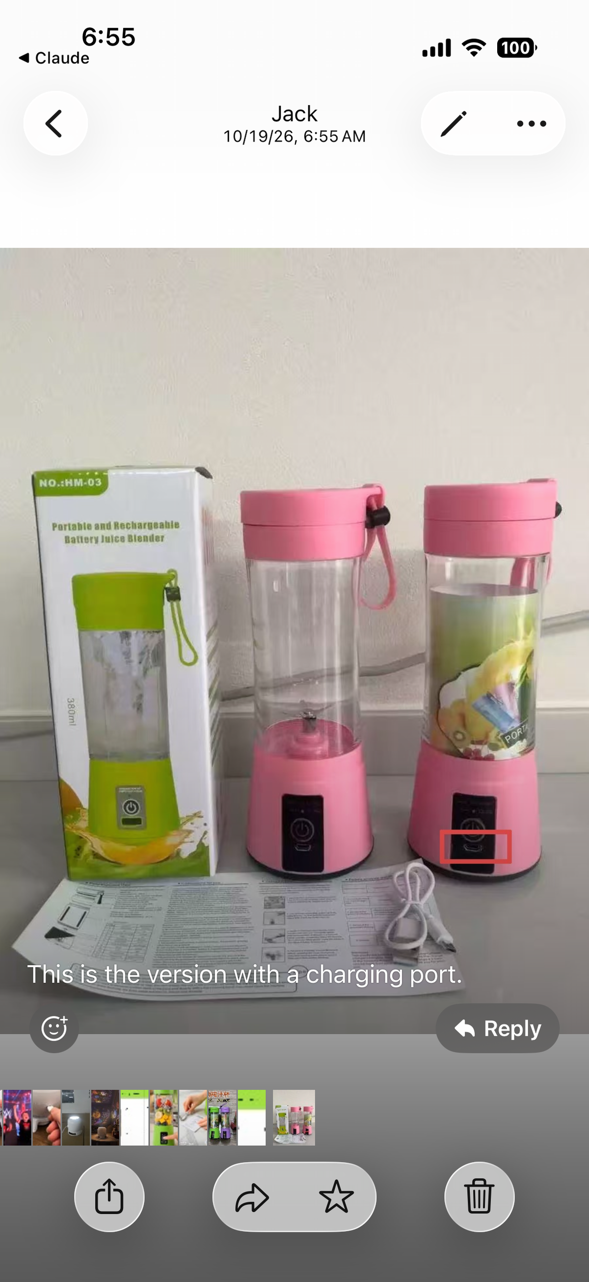 Portable Blender 600ml – 6 Blades, USB Rechargeable