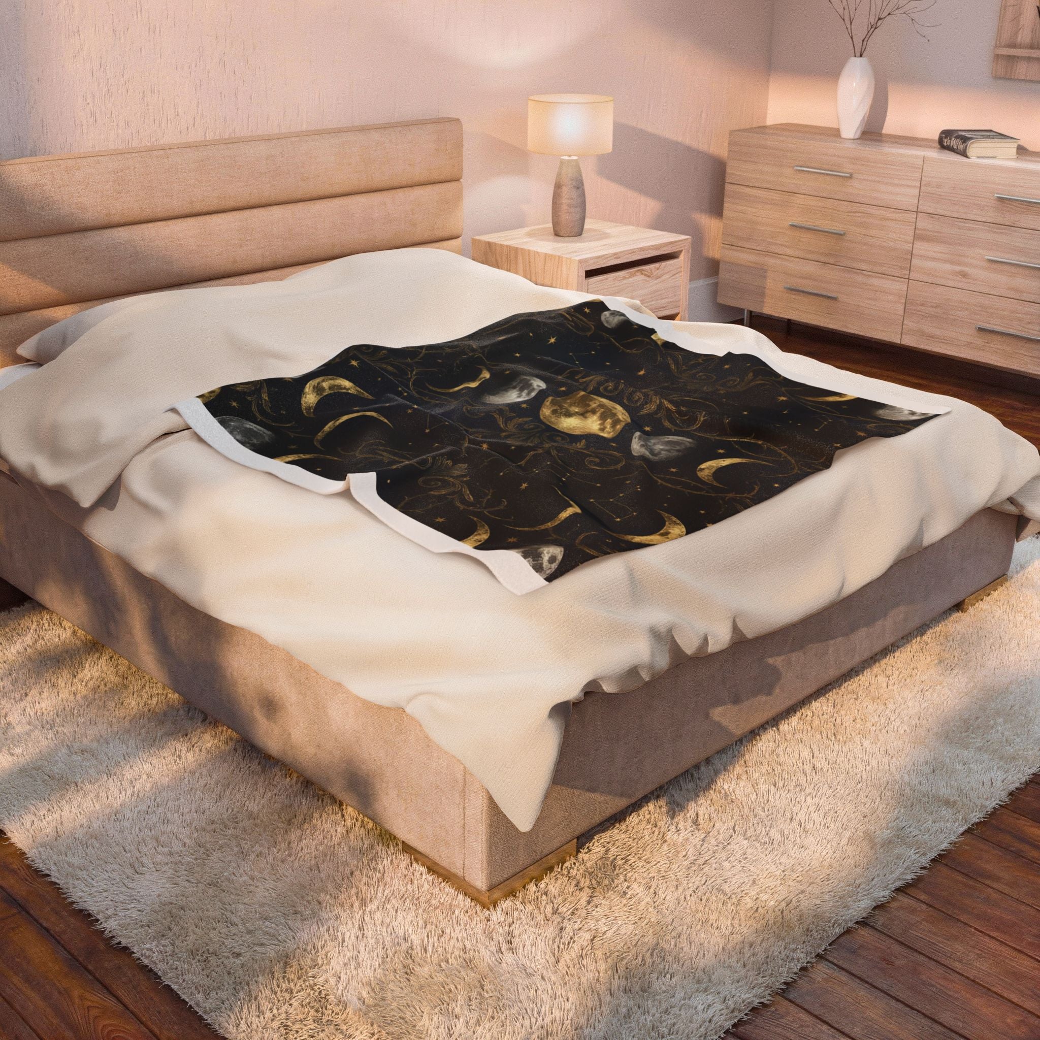 Celestial Moon Phases Plush Blanket Gothic Astrology Throw Dark Academia Home Decor