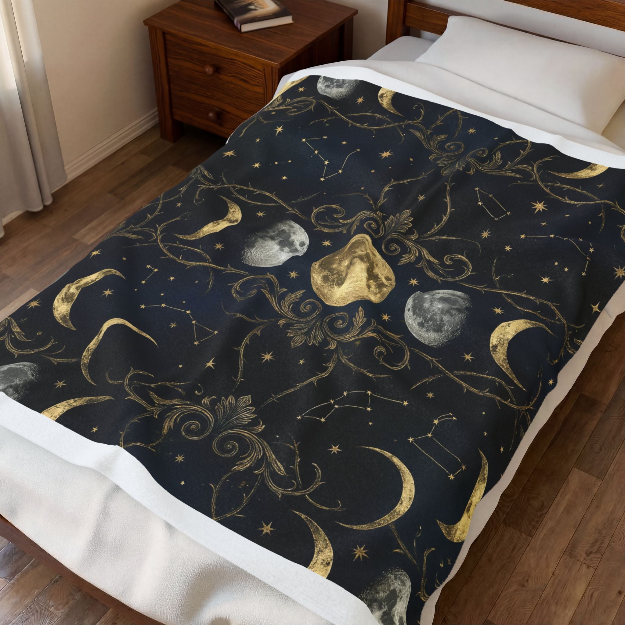 Celestial Moon Phases Plush Blanket Gothic Astrology Throw Dark Academia Home Decor
