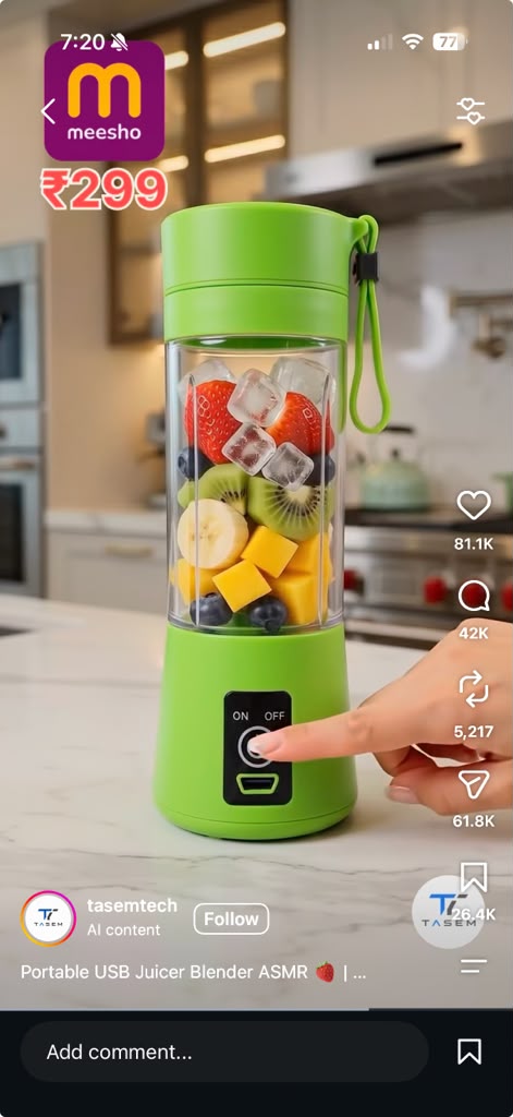 Portable Blender 600ml – 6 Blades, USB Rechargeable
